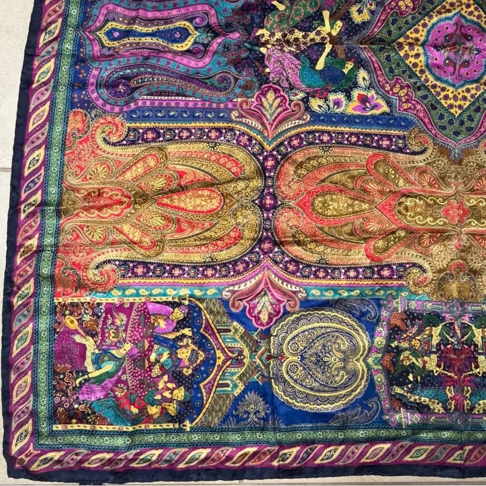 santostefano Square Scarf Made In Italy Pure Silk Colorful Paisley Rare 52”x 53”